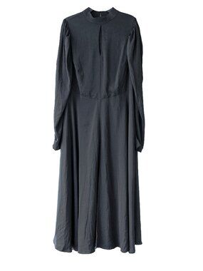11 Honore Black Witchy Dress Victorian High Neck Goth Steampunk Keyhole Midi